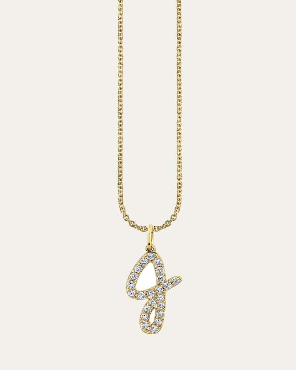 14K Yellow Gold Medium Diamond Pave Script Initial Charm, J